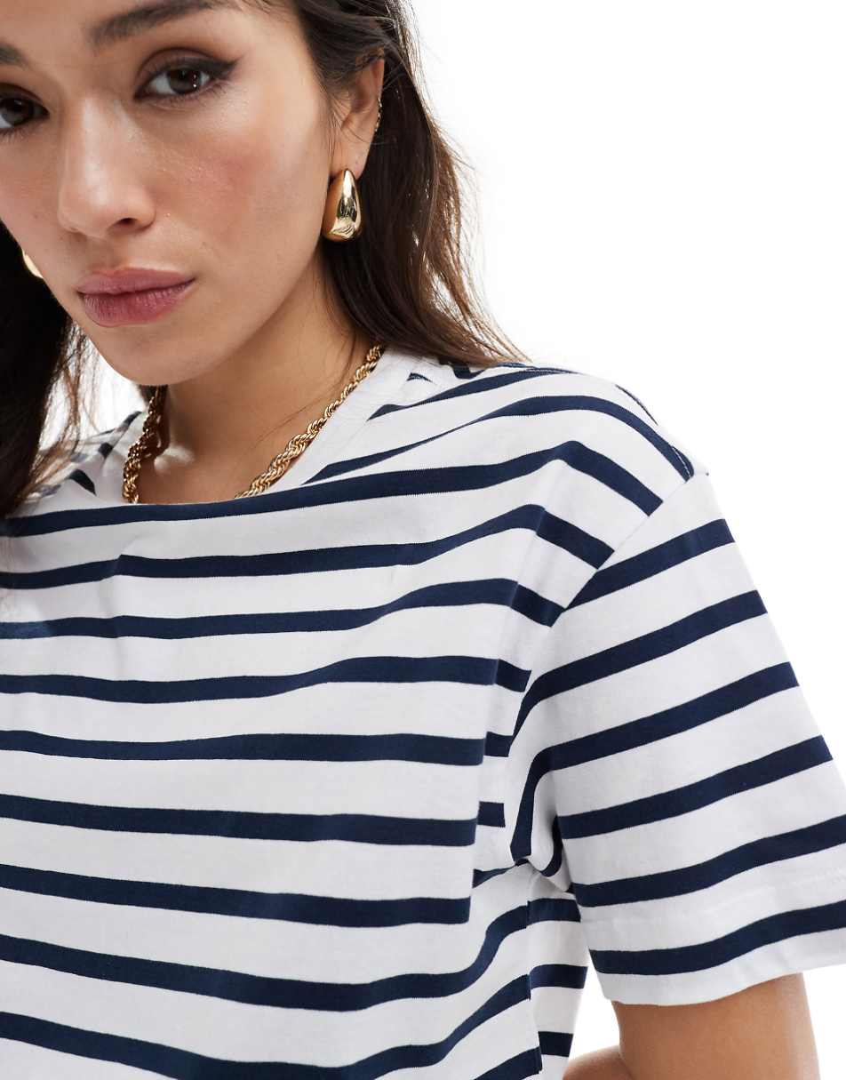 Pull&Bear oversized basic t-shirt in black and white stripe