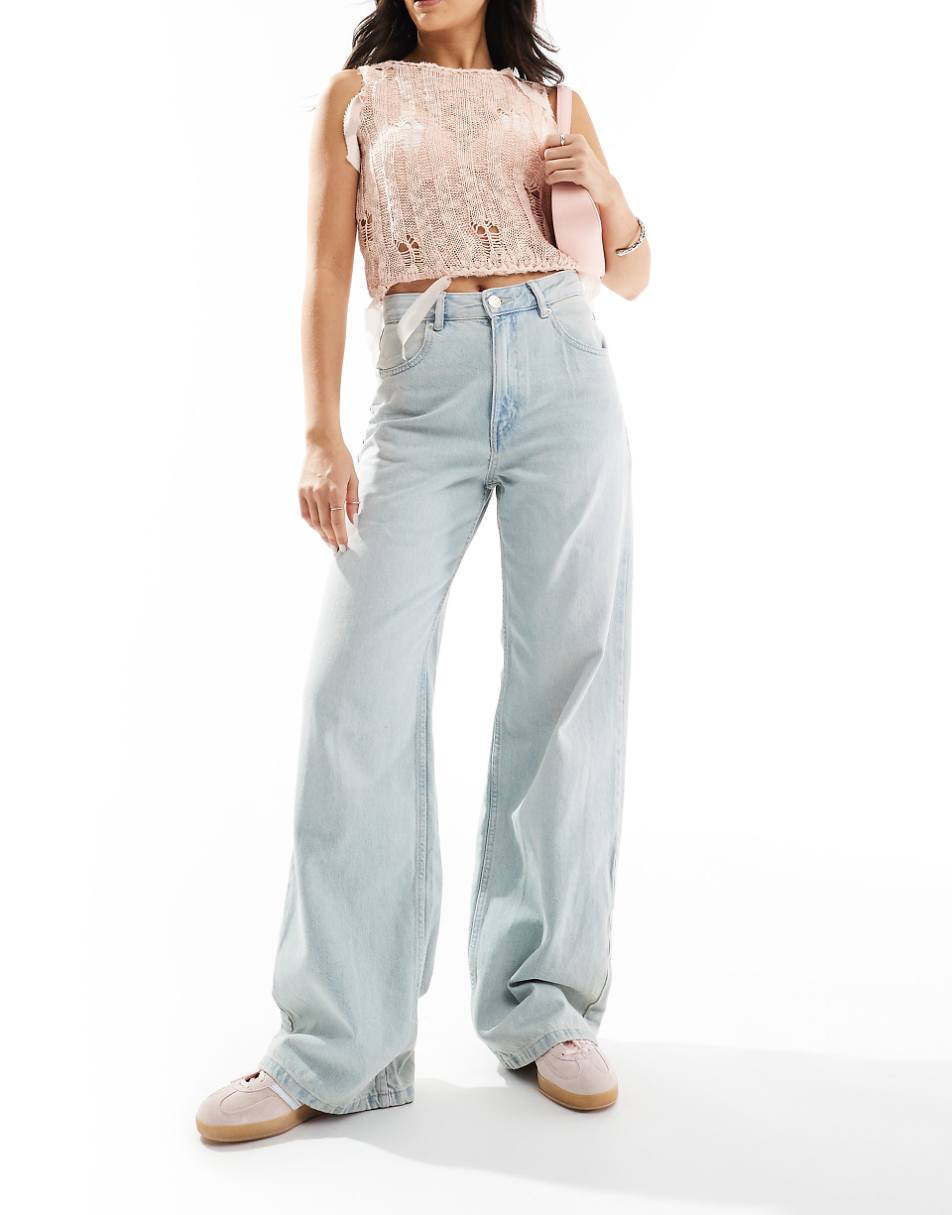 Pull&Bear high waisted wide leg jeans in light blue