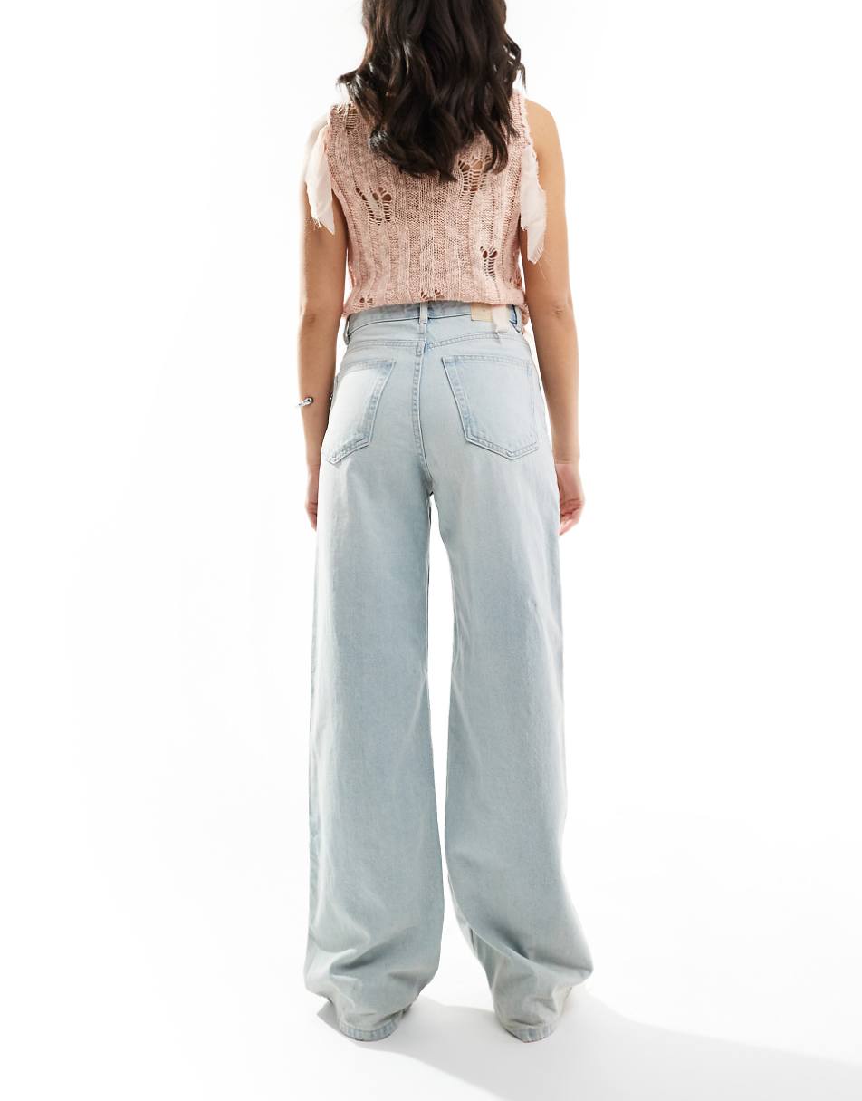 Pull&Bear high waisted wide leg jeans in light blue