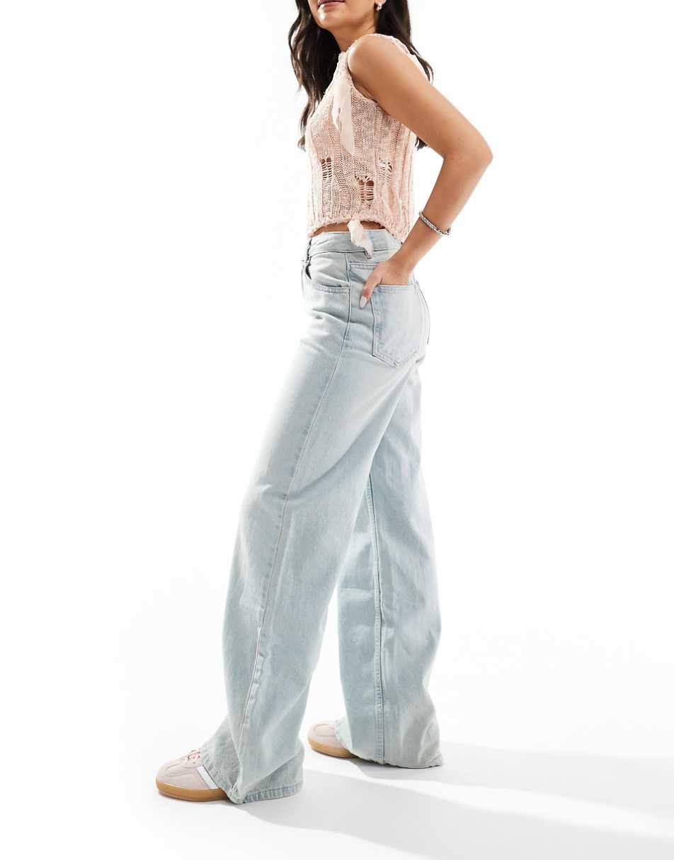 Pull&Bear high waisted wide leg jeans in light blue