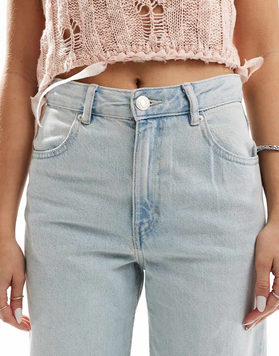 Pull&Bear high waisted wide leg jeans in light blue