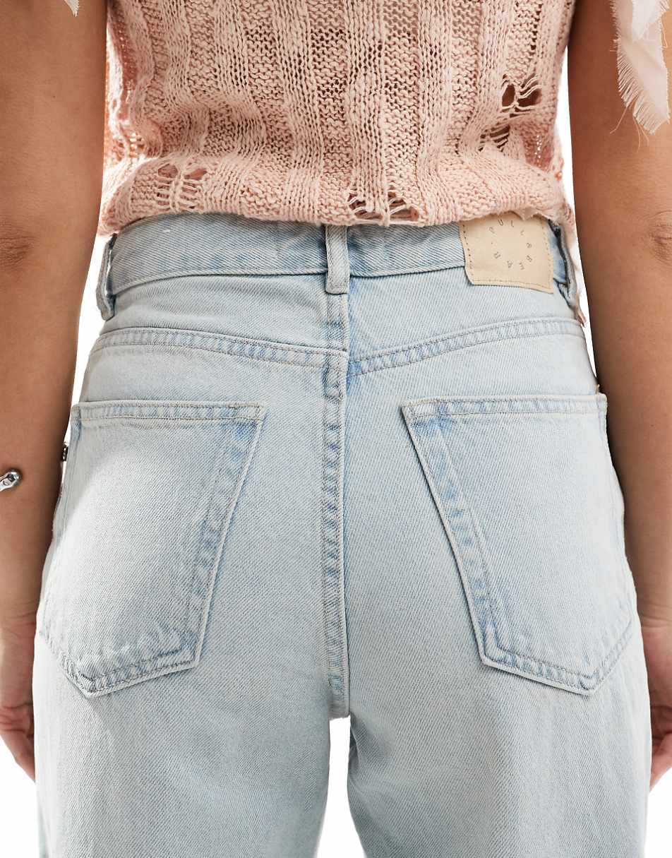 Pull&Bear high waisted wide leg jeans in light blue