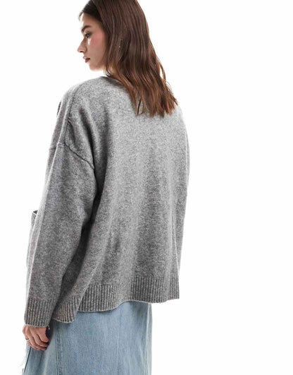 Monki knit button front cardigan in gray