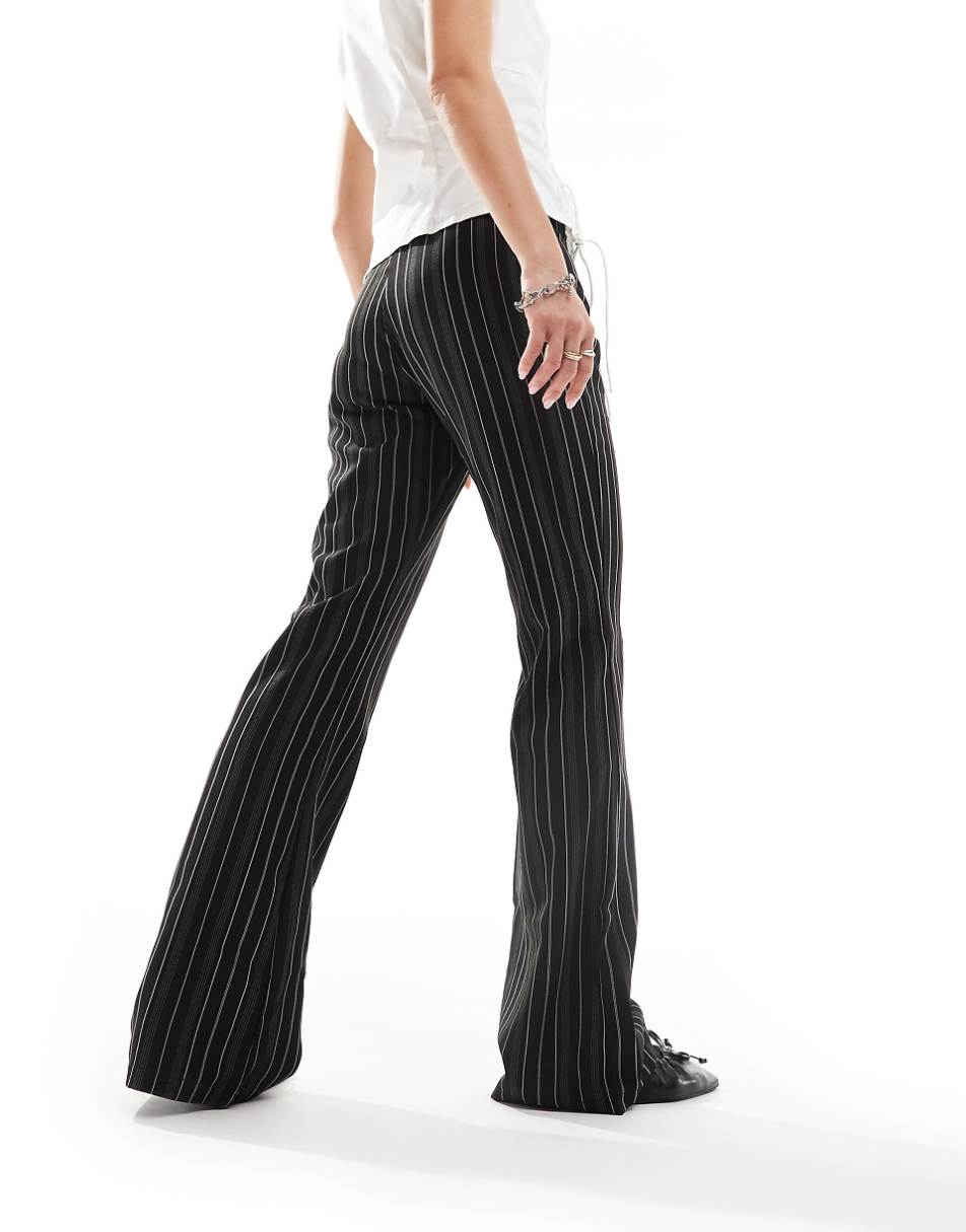 Daisy Street pinstripe wide leg split front pants in black