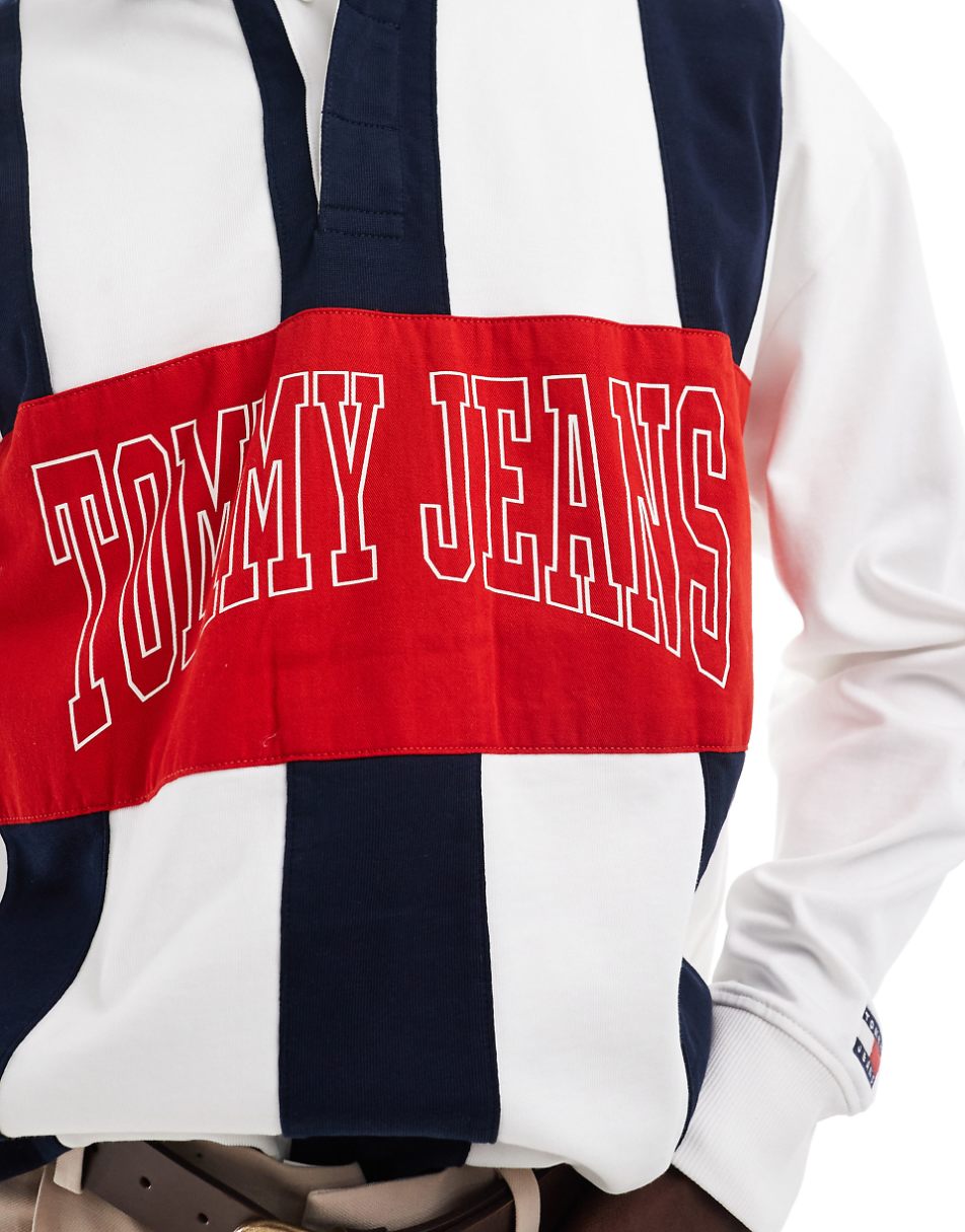 Tommy Jeans archive rugby shirt in white and navy stripe