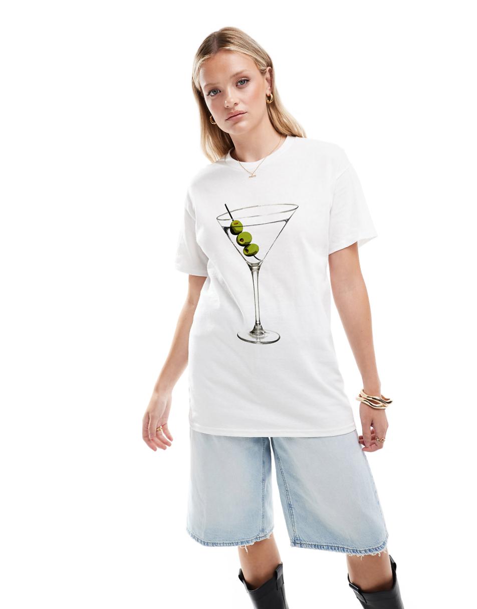 ASOS DESIGN oversized t-shirt with martini drink graphic in white