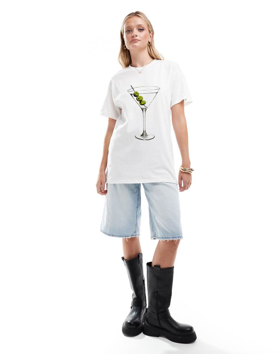 ASOS DESIGN oversized t-shirt with martini drink graphic in white