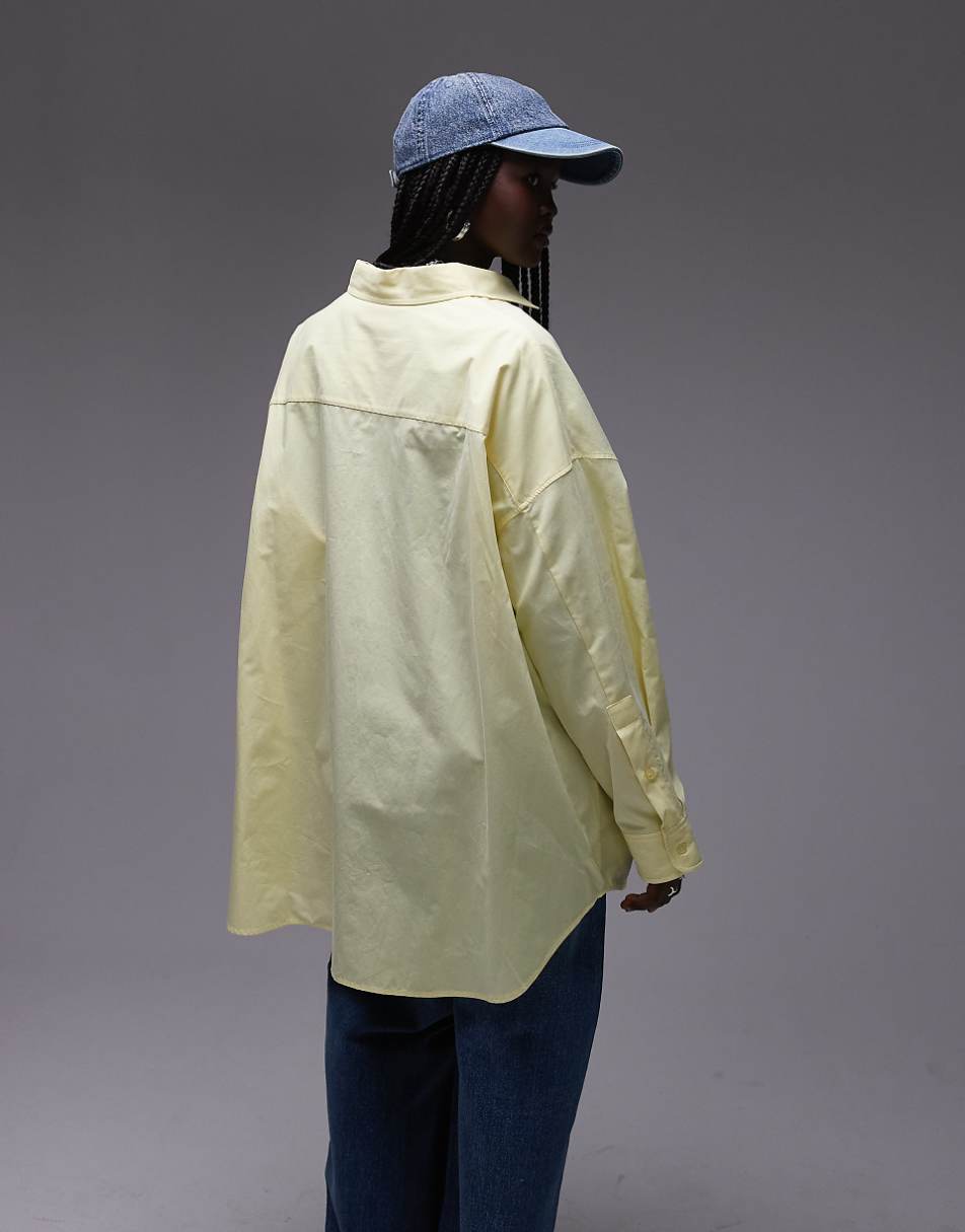 Topshop poplin super oversized shirt in lemon