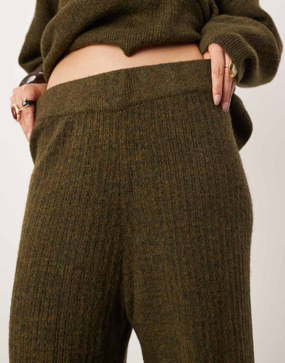 ASOS EDITION knit ribbed wide leg pants in khaki -set