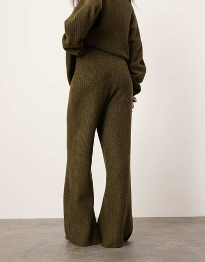 ASOS EDITION knit ribbed wide leg pants in khaki -set