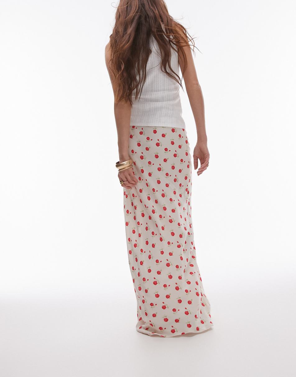 Topshop maxi skirt in ivory and red ditsy floral