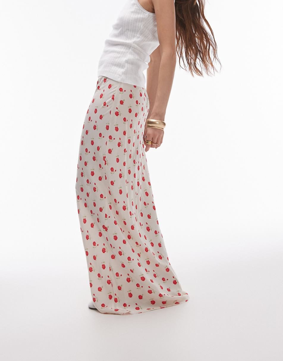 Topshop maxi skirt in ivory and red ditsy floral