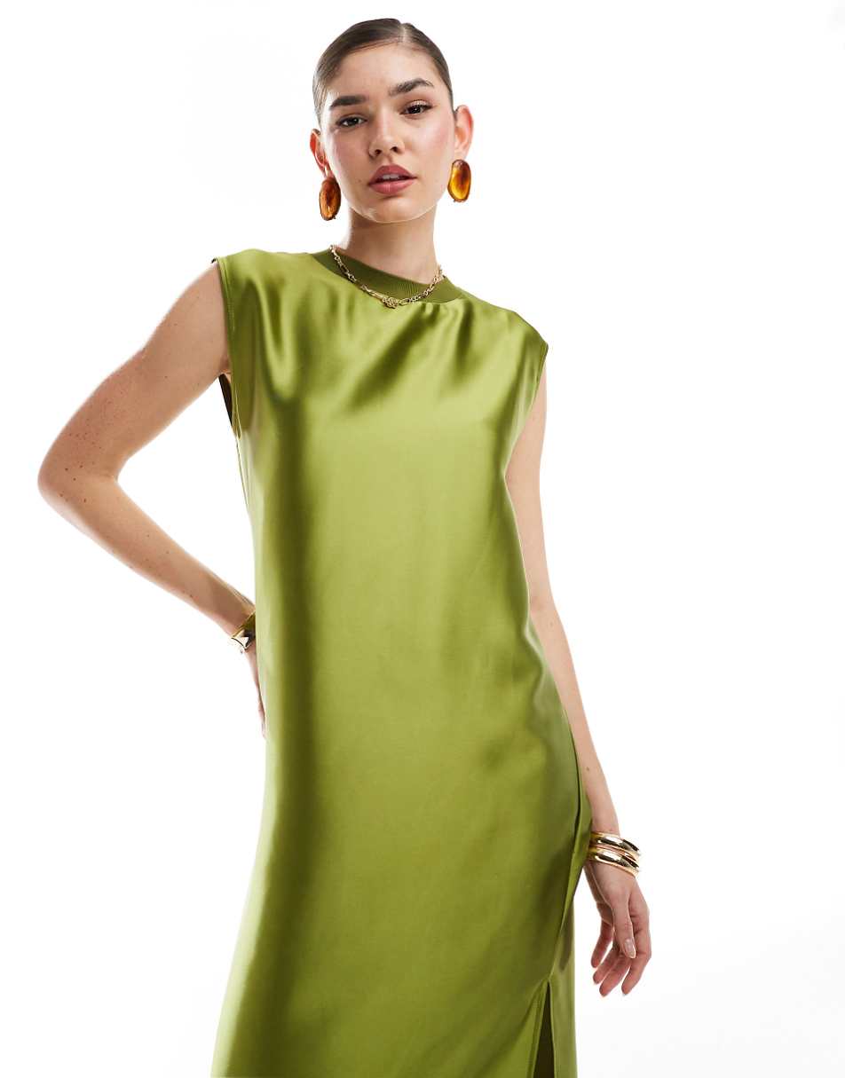 ASOS DESIGN satin sleeveless oversized midi t-shirt dress in chartreuse