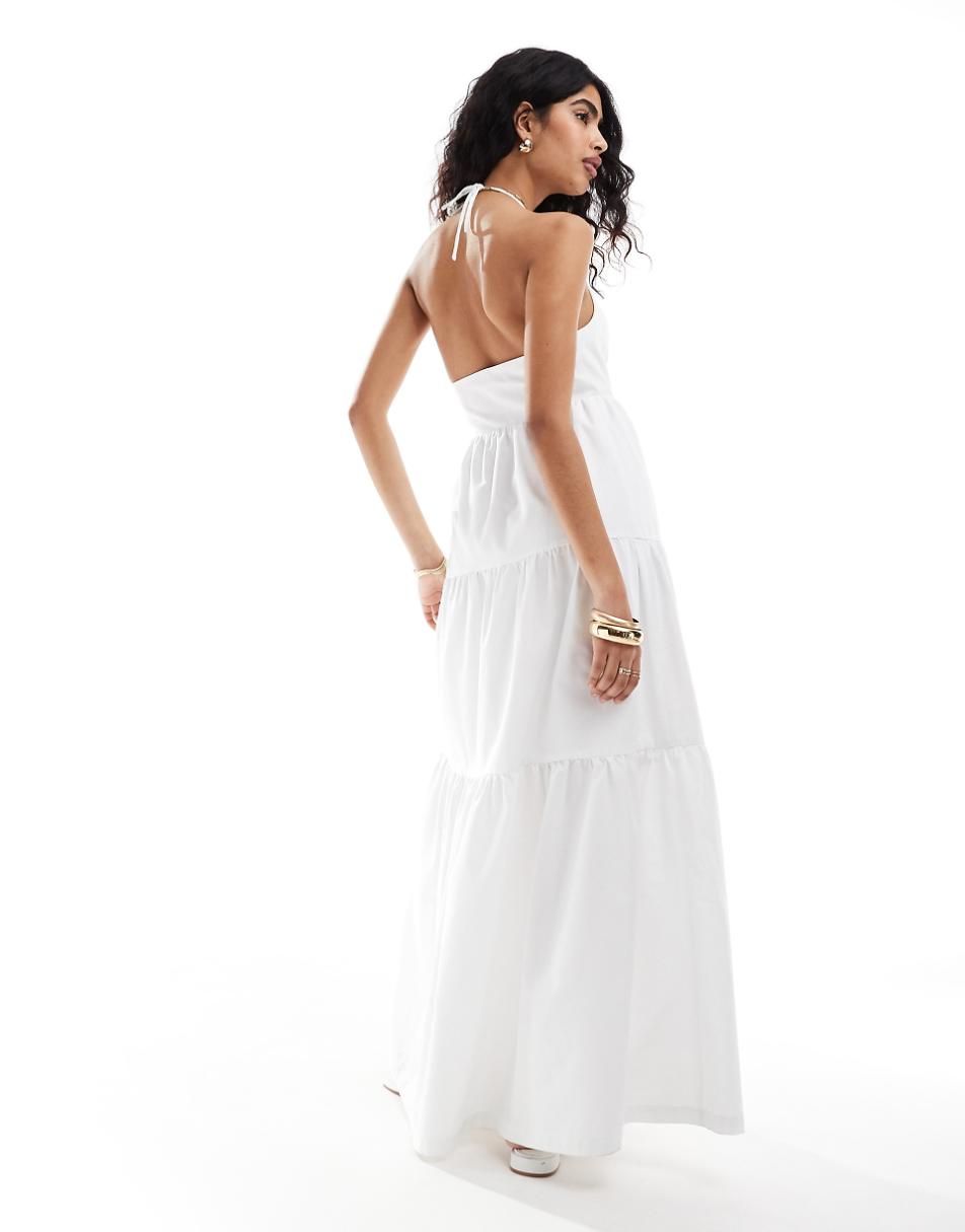 The Frolic sandy shirred back tiered maxi beach dress in off white