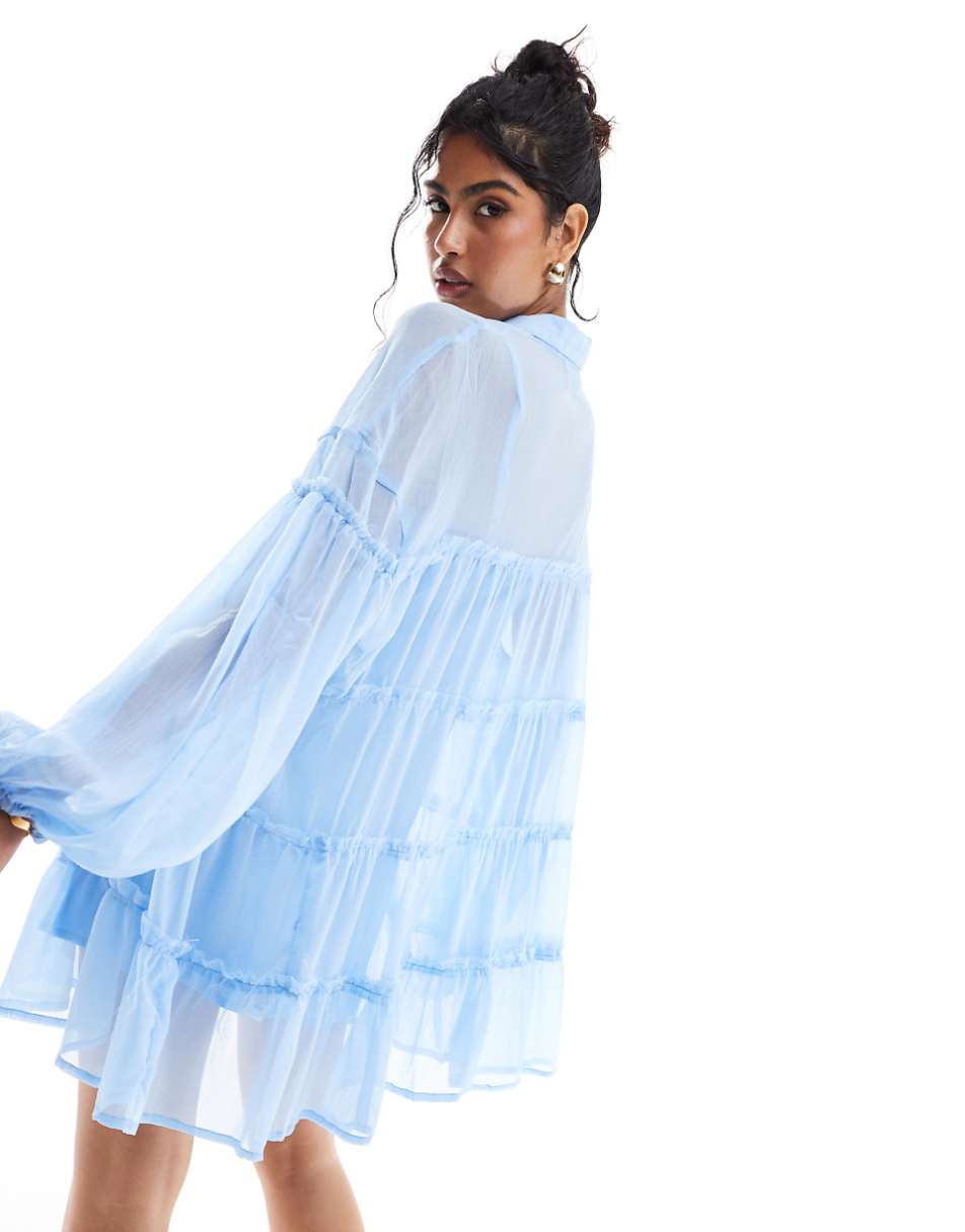 ASOS DESIGN chiffon smock mini shirt dress in baby blue