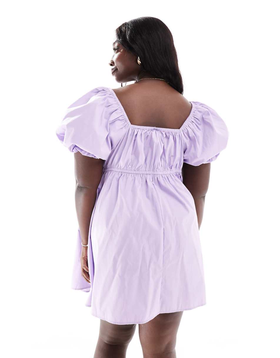 ASOS DESIGN Curve puffed sleeve smock mini dress in lilac