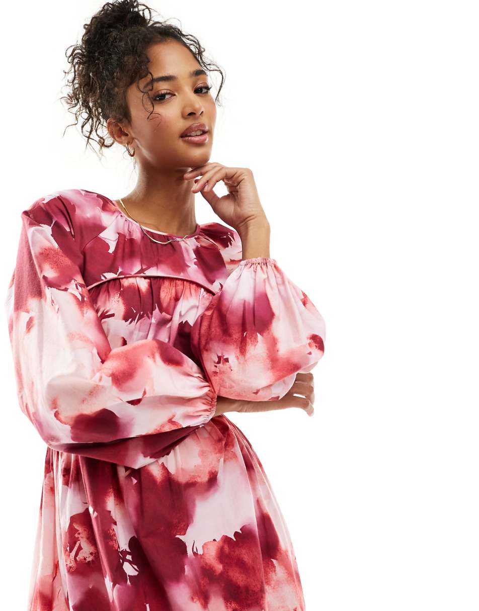 ASOS DESIGN maxi dress with ruched seam detail in blurred rose print