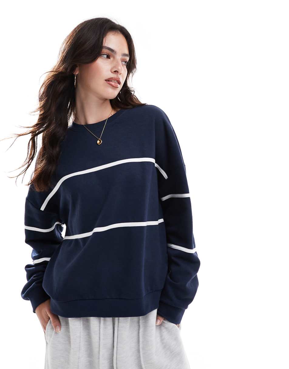 Pieces Sport Core sweatshirt with piping detail in blue and white