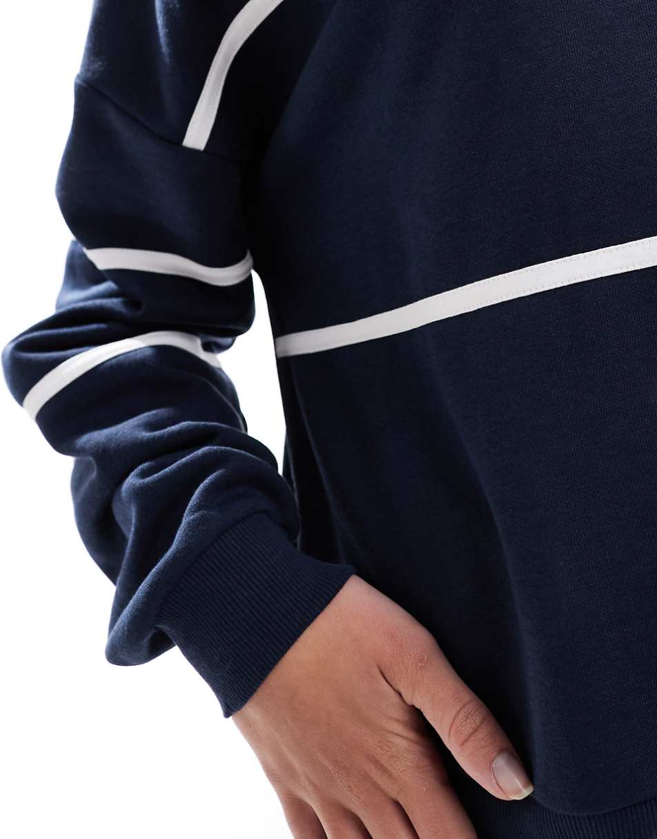 Pieces Sport Core sweatshirt with piping detail in blue and white