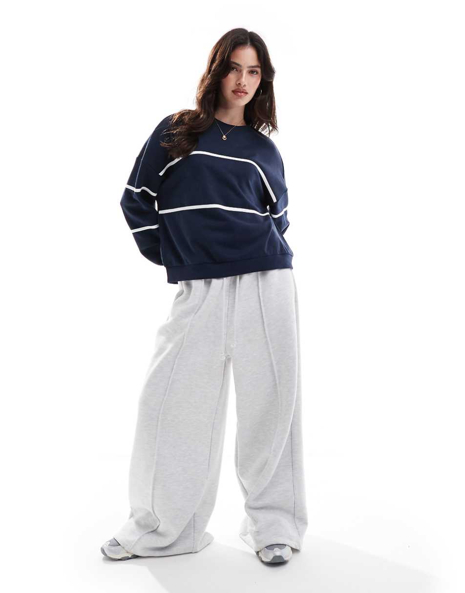 Pieces Sport Core sweatshirt with piping detail in blue and white