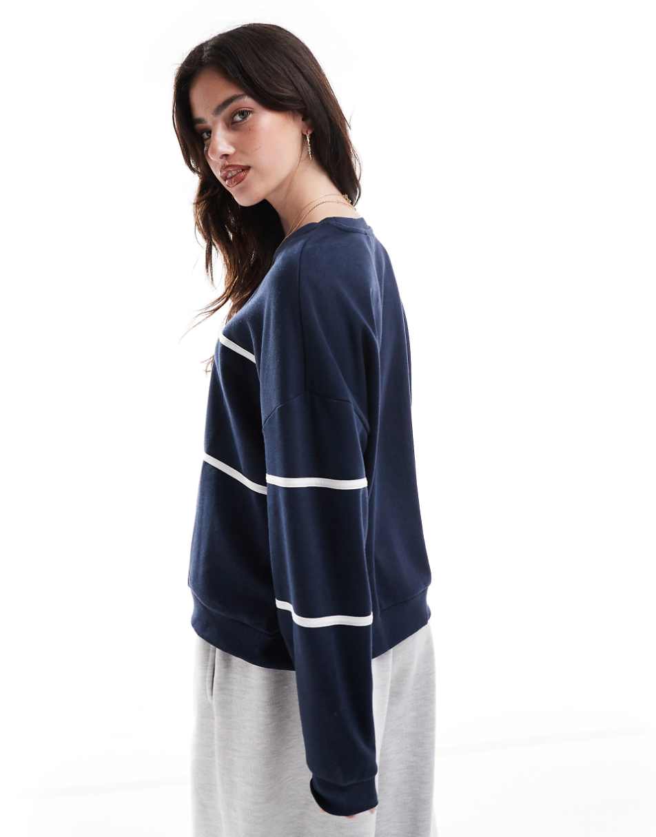 Pieces Sport Core sweatshirt with piping detail in blue and white