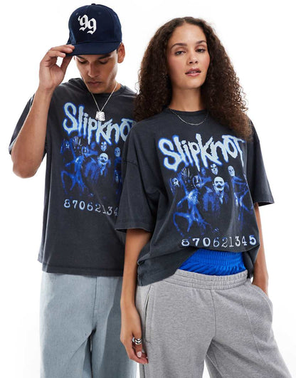 ASOS DESIGN unisex oversized band T-shirt with Slipknot graphic prints in washed black