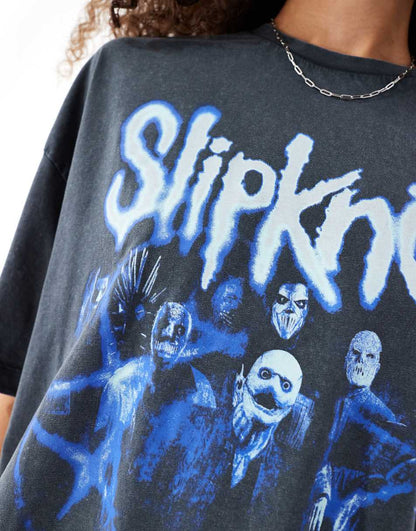 ASOS DESIGN unisex oversized band T-shirt with Slipknot graphic prints in washed black