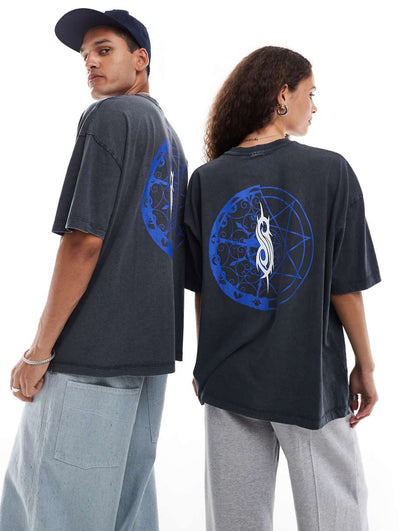 ASOS DESIGN unisex oversized band T-shirt with Slipknot graphic prints in washed black