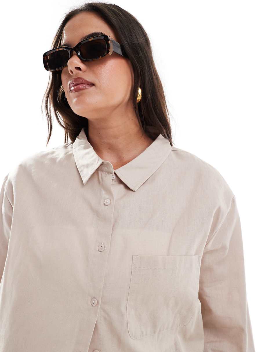 Esmee Exclusive Curve textured oversized long sleeve beach shirt in oat