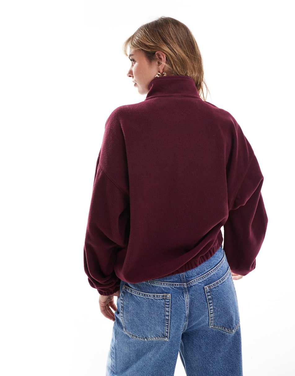 ASOS DESIGN half zip fleece in burgundy