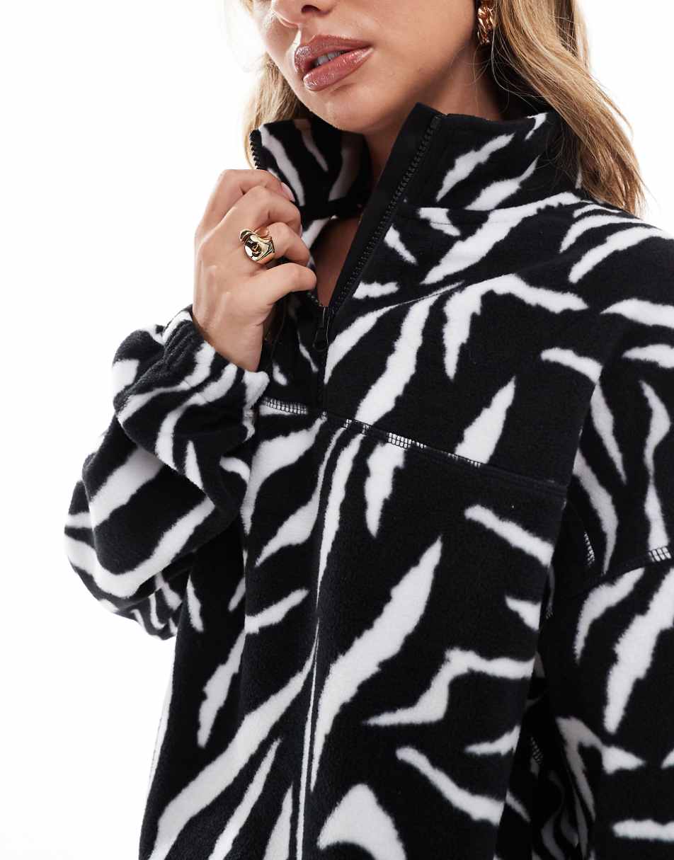 ASOS DESIGN half zip fleece in zebra