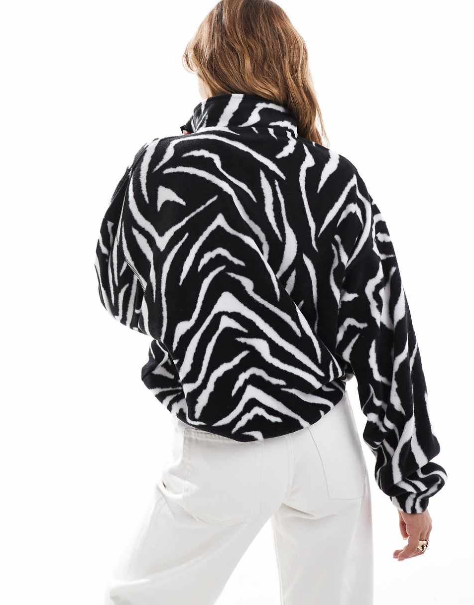 ASOS DESIGN half zip fleece in zebra