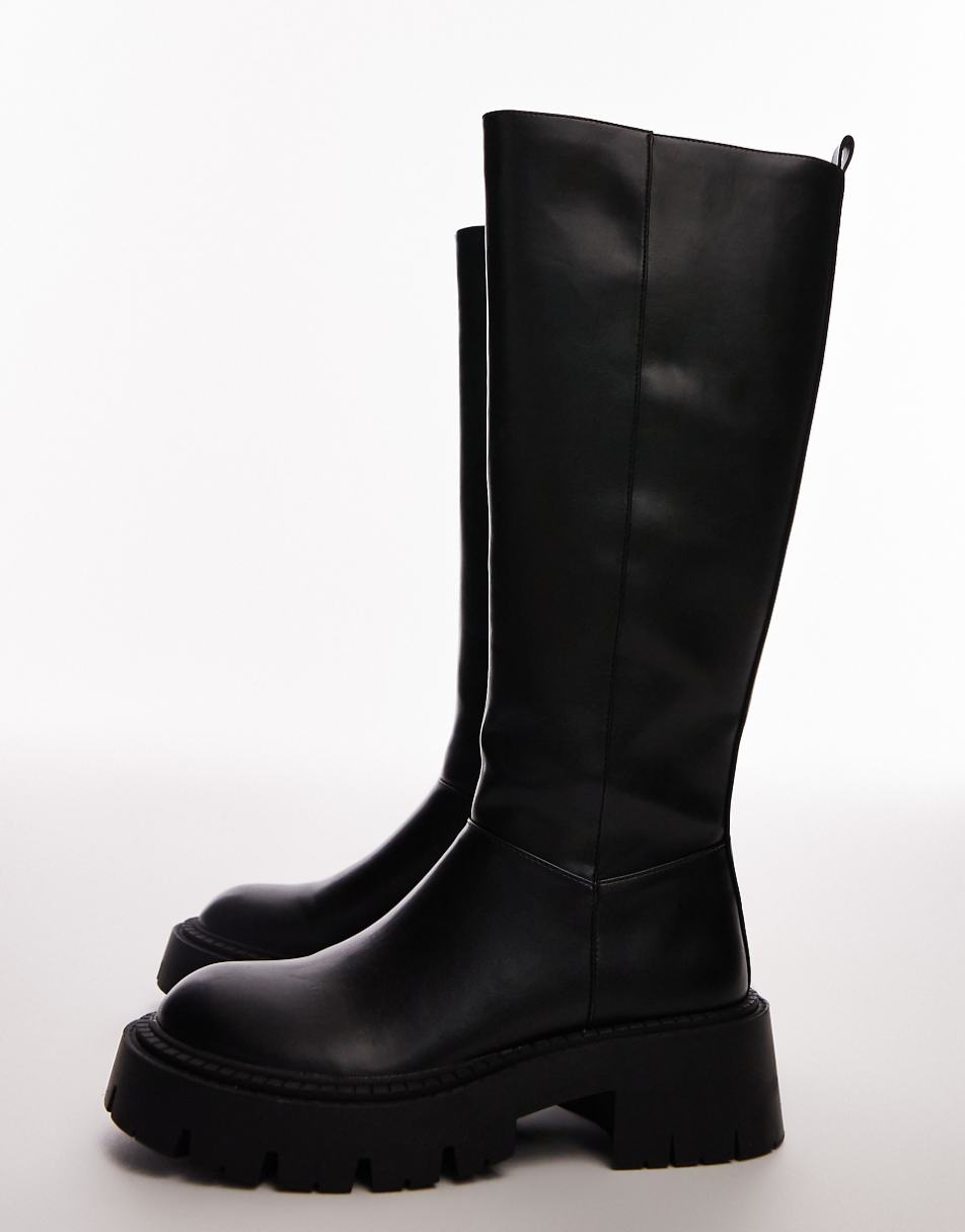 Topshop Riya knee high chunky boots in black