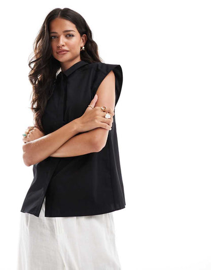 ASOS DESIGN sleeveless shirt in black