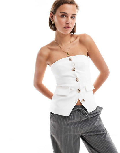 Miss Selfridge tailored bandeau button up top in ivory