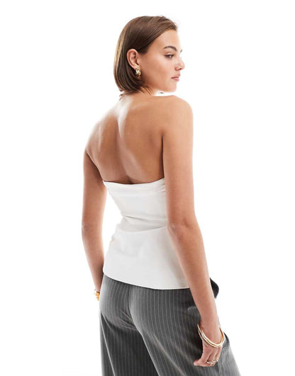 Miss Selfridge tailored bandeau button up top in ivory