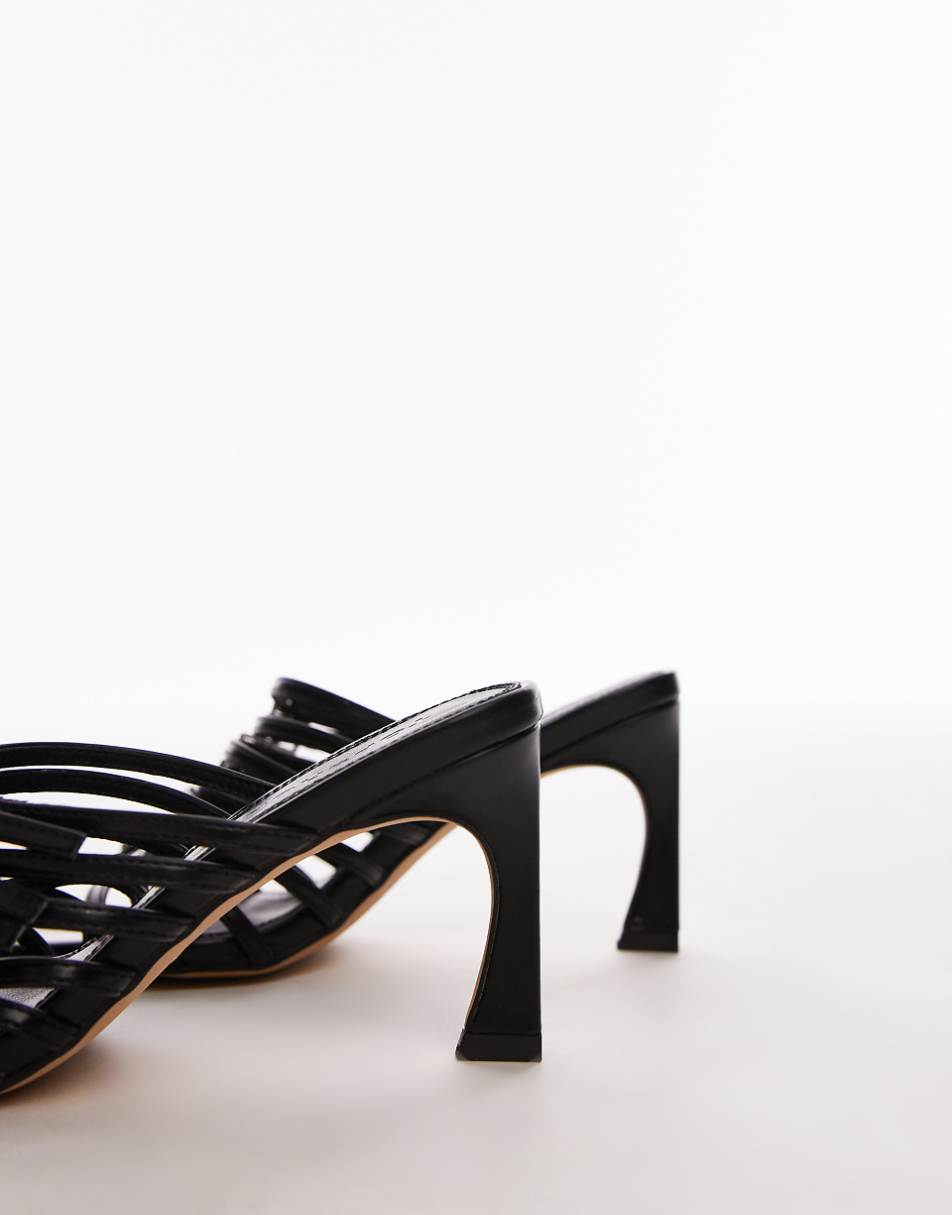 Topshop Fiori heeled sandals with multi strap detail in black