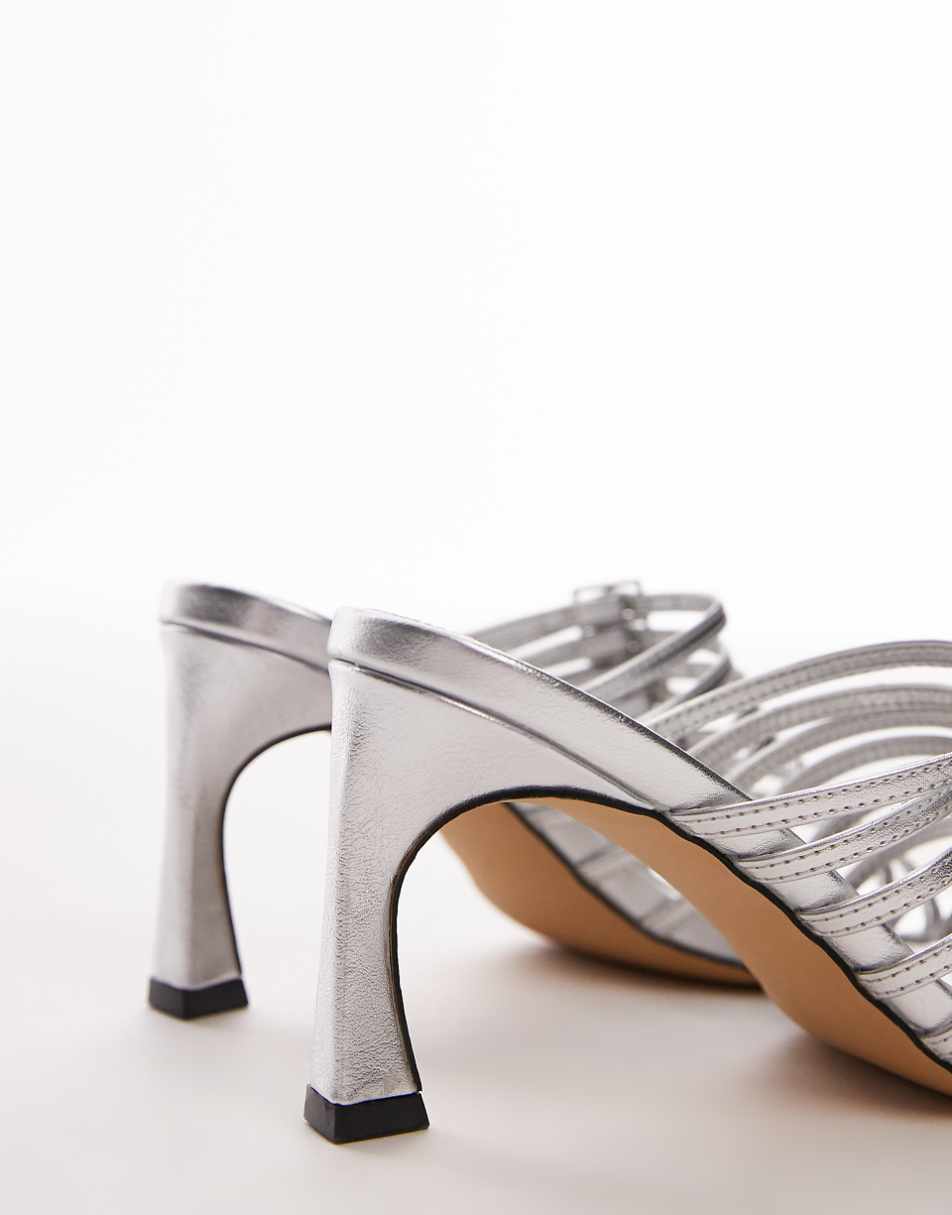 Topshop Fiori heeled sandals with multi strap detail in silver