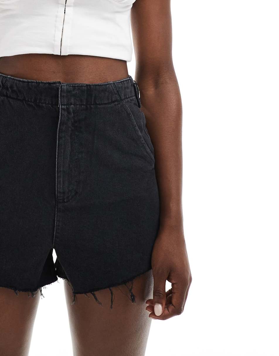 ASOS DESIGN denim micro shorts with cinch waist in washed black