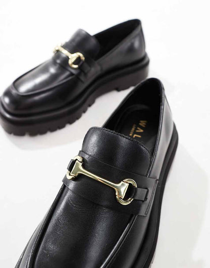 Walk London Dana trim loafer in black leather