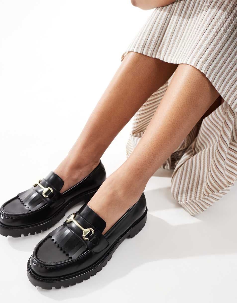 Walk London Clara fringe loafers in black smooth leather