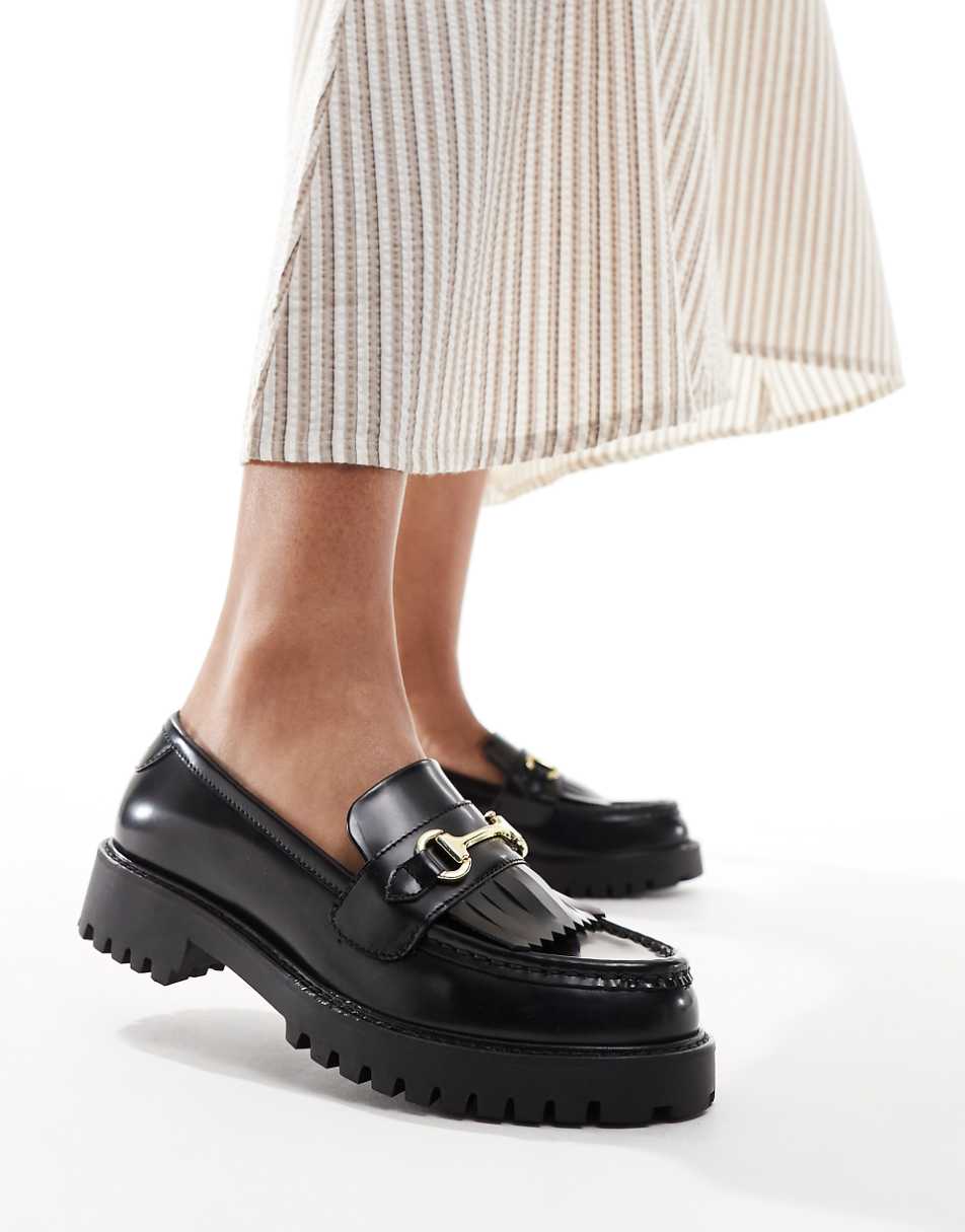 Walk London Clara fringe loafers in black smooth leather