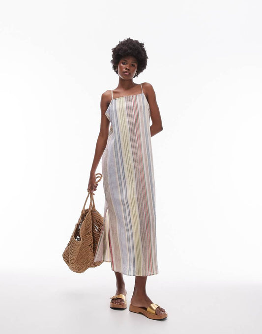 Topshop strappy beach dress in multi stripe