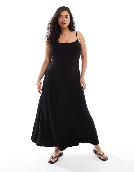 ASOS DESIGN Curve scoop back strappy maxi dress in black