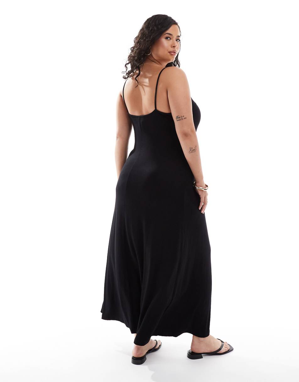 ASOS DESIGN Curve scoop back strappy maxi dress in black