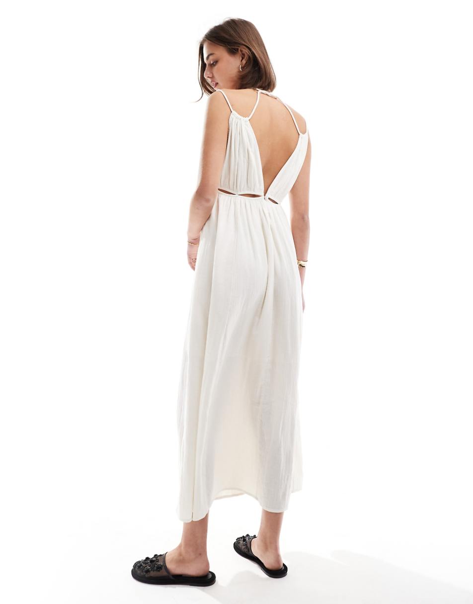 ASOS DESIGN double cloth maxi dress with twisted strap and cut out detail in cream