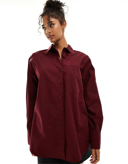 ASOS DESIGN oversized shirt in burgundy