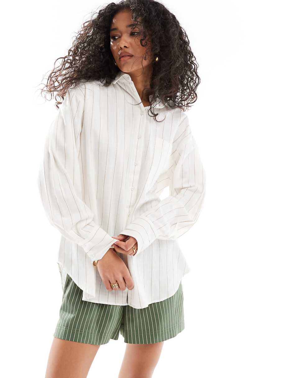 ASOS DESIGN linen look oversized shirt in natural stripe