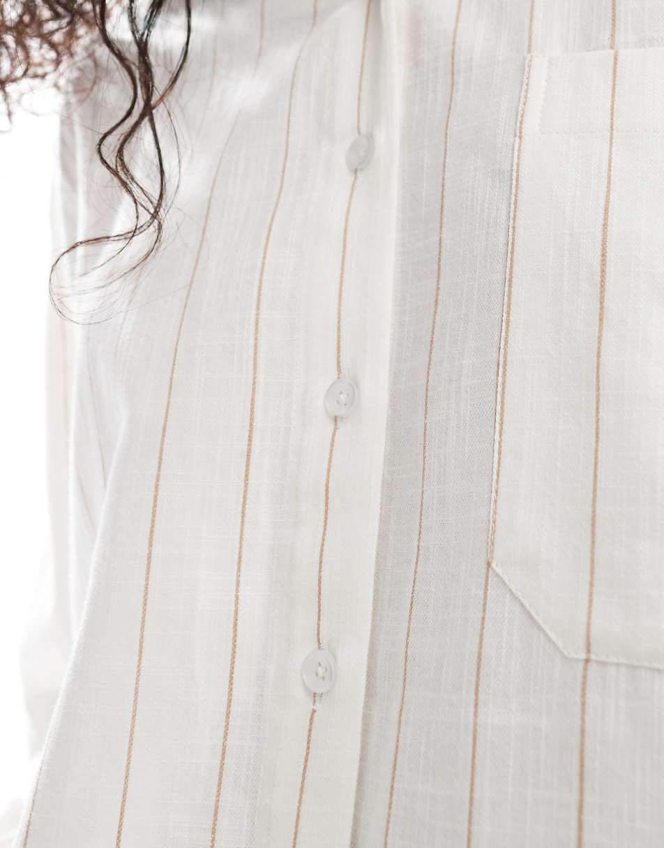 ASOS DESIGN linen look oversized shirt in natural stripe