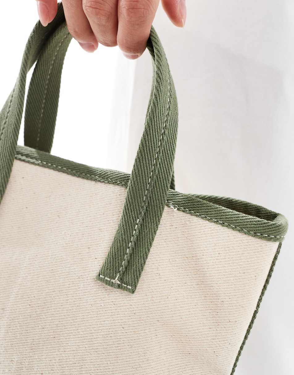 ASOS DESIGN canvas grab bag with contrast detail in khaki